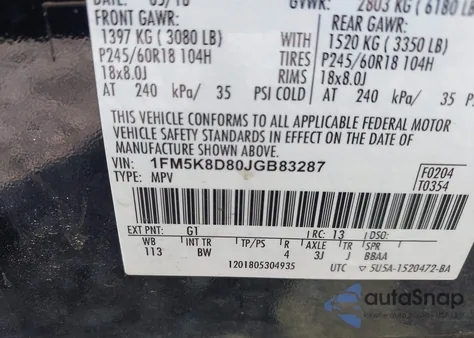 2018 Ford Explorer Xlt z USA, uszkodzony, nr VIN 1FM5K8D80JGB83287